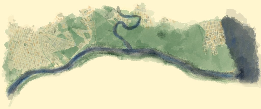 Mapa ilustrado da região ribeirinha de Pelotas